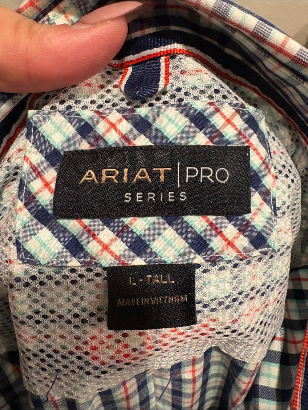 Ariat Pro Series Plaid Dress Shirt in Navy, Light Blue & Red
